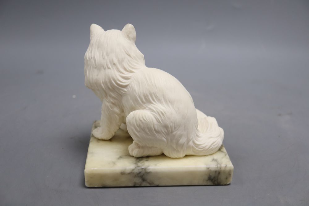 A model of a cat on marble stand, signed A.Genarelli, height 14cm